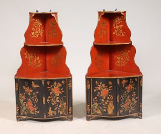 Pair of George II Jappaned Corner Cupboards