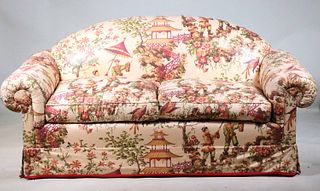 Chinoiserie-Style Upholstered Settee
