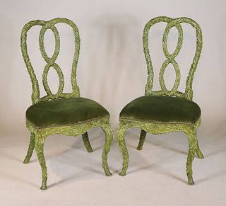 Pair of Baroque Style Verdigris Side Chairs