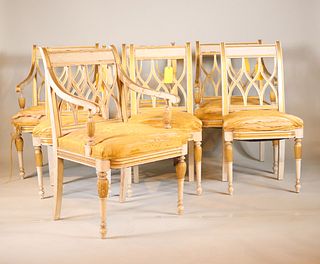 Seven Neoclassical Style Painted & Gilt Chairs