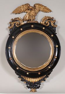 Regency Ebonized and Gilt Convex Mirror