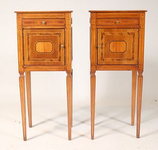 Pair of Neoclassical Inlaid Walnut Stands
