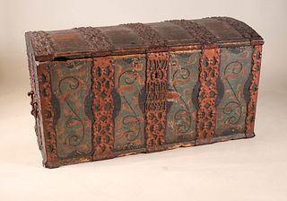 Baroque Metal-Mount Painted Dome Top Dower Chest