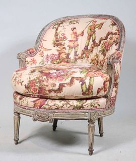 Louis XVI Style Chinoiserie Upholstered Bergere