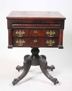 Classical Carved Mahogany Two Drawer Work Table