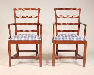 Pair of Chippendale Red Stained Open Armchairs