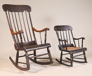 Two Empire Black Painted "Boston" Rocking Chairs