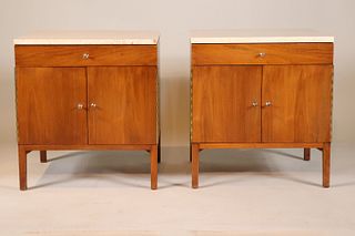 Pair of Travertine Walnut Paul McCobb Cabinets