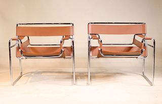 Pair of Leather and Chrome Wassily Chairs