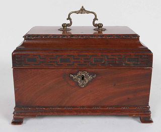 George III Carved Mahogany Sarcophagus Tea Caddy