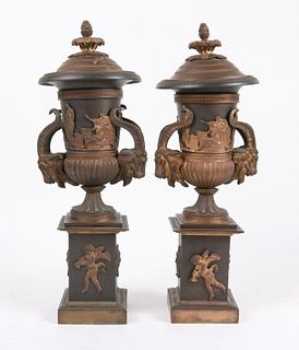 Pair of Neoclassical Style Metal Covered Urns