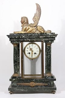 Egyptian Revival Style Marble Mantle Clock