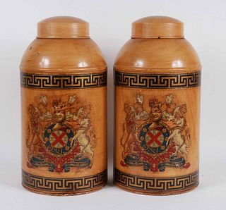 Two Yellow Painted Tole Tea Cannisters