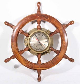 Brass and Mahogany Ship's Wheel Clock