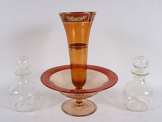 Painted and Parcel-Gilt Amber Glass Epergne