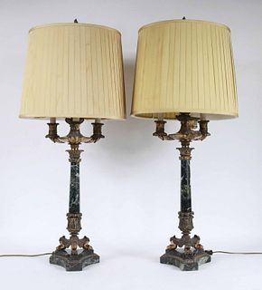 Pair of Empire Gilt-Bronze and Marble Candelabra