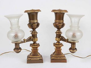 Pair of Bronze Messenger & Son Argand Lamps