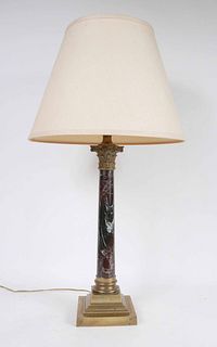Columnar-Form Brass Mounted Marble Table Lamp