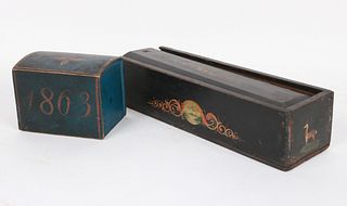 Two Paint-Decorated Pine Slide Lid Boxes