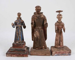 Three Carved and Painted Santos Figures of Monks