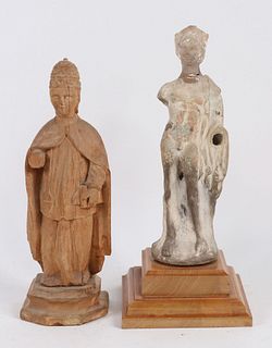 Carved Wood Figure of a Bishop