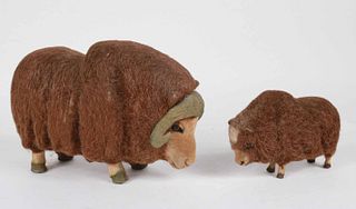 Two Carved and Painted Composition Water Buffalos