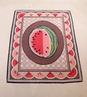 Watermelon-Decorated Hooked Rug