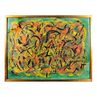 M.S. SALAS Composición abstracta Firmado y fechado 9 Oct 74 al frente Técnica mixta sobre papel Enmarcado 44 x 60 cm
