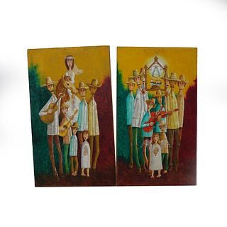 (2) Oil on Masonite Paintings by Jorge Enriquez