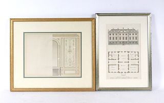 Two Pen, Ink, & Watercolor Architectural Drawings