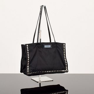 Prada Tessuto "Etiquette" Studded Tote Bag