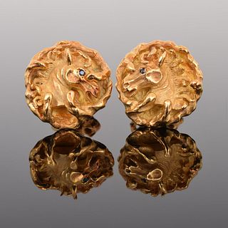 Cartier 18K Gold & Sapphire Horse Head Cufflinks