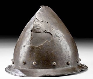 17th C. European Carbon Steel Cabasset Helmet