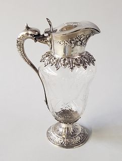 Sterling Silver and Etched Crystal Ewer