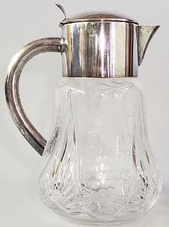 Antique Cut Crystal and Silver Plated Water Pitcher