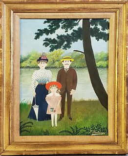 Fernand Boilauge Acrylic on Artist Board, "Family Portrait by the River"