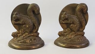 Pair of Vintage Cast Bronze Figural Squirrel Bookends