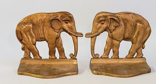 Pair of Vintage Solid Brass Figural Elephant Bookends
