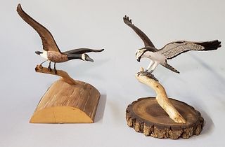 Two Hand Carved and Painted Spread Winged Bird Decoys