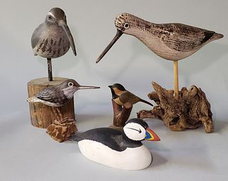 Group of 5 Hand Carved and Painted Shorebird Decoys