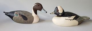 Two Vintage Hand Painted and Carved Duck Decoys Bufflehead Drake and Pintail