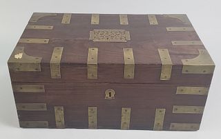 19th Century Mahogany Brass Bound Compartmentalized Writing Box