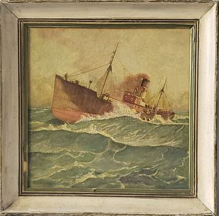 Vintage Oil on Canvas Board Board, "Beam Trawler", 1951