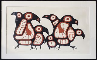 Norval (Copper Thunderbird) Morrisseau  Limited Edition Lithograph, "Gathering Loons" #3/160