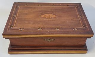 19th Century Mahogany Marquetry Inlaid Humidor Box