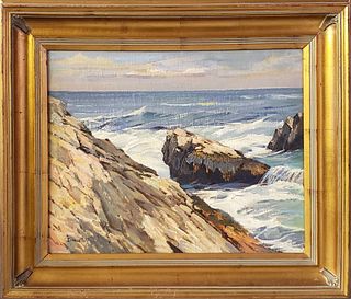 Gustave Cimiotti Jr. Oil on Board "Coastal Landscape, Cape Elizabeth Maine"