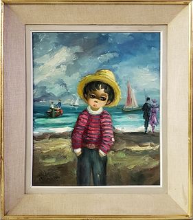 Alfio Bonanno Oil on Canvas Seaside Portrait of a Young Boy