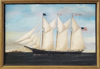 Oil on Canvas Portrait of the Clipper Ship, "Bushrod W. Hill", 19th Century
