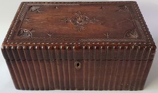 19th Century German Carved Folk Art Wood Traveling Secretary Box