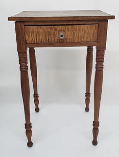 New England Sheraton Tiger Maple One Drawer Night Stand, 19th Century